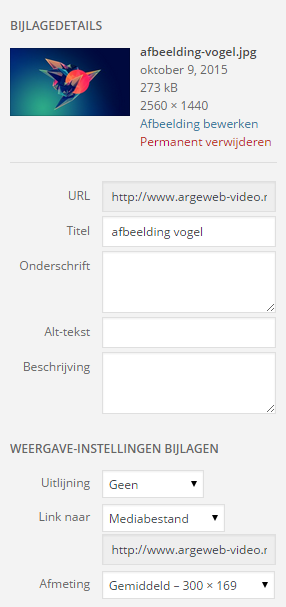 Details en instellingen afbeelding
