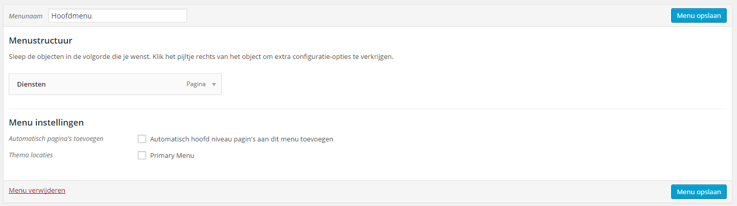 Menu opslaan