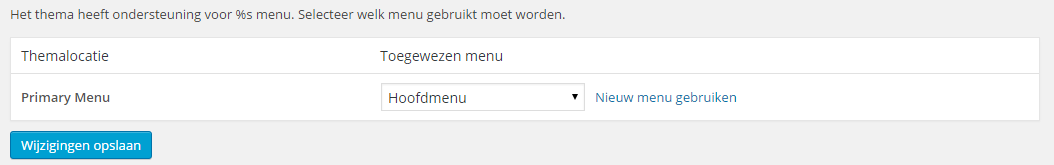 menu instellen en opslaan