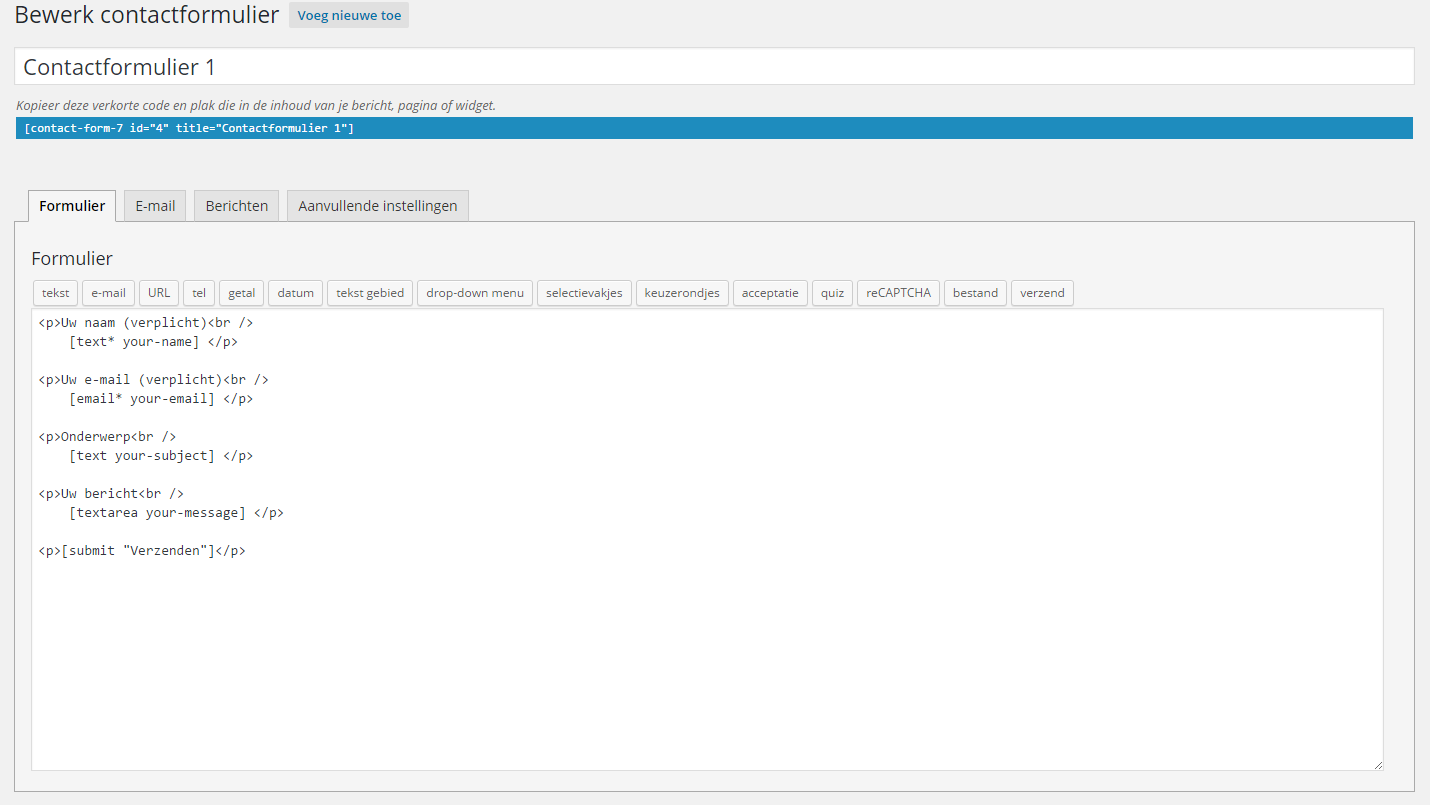 Contactformulier instellen WordPress