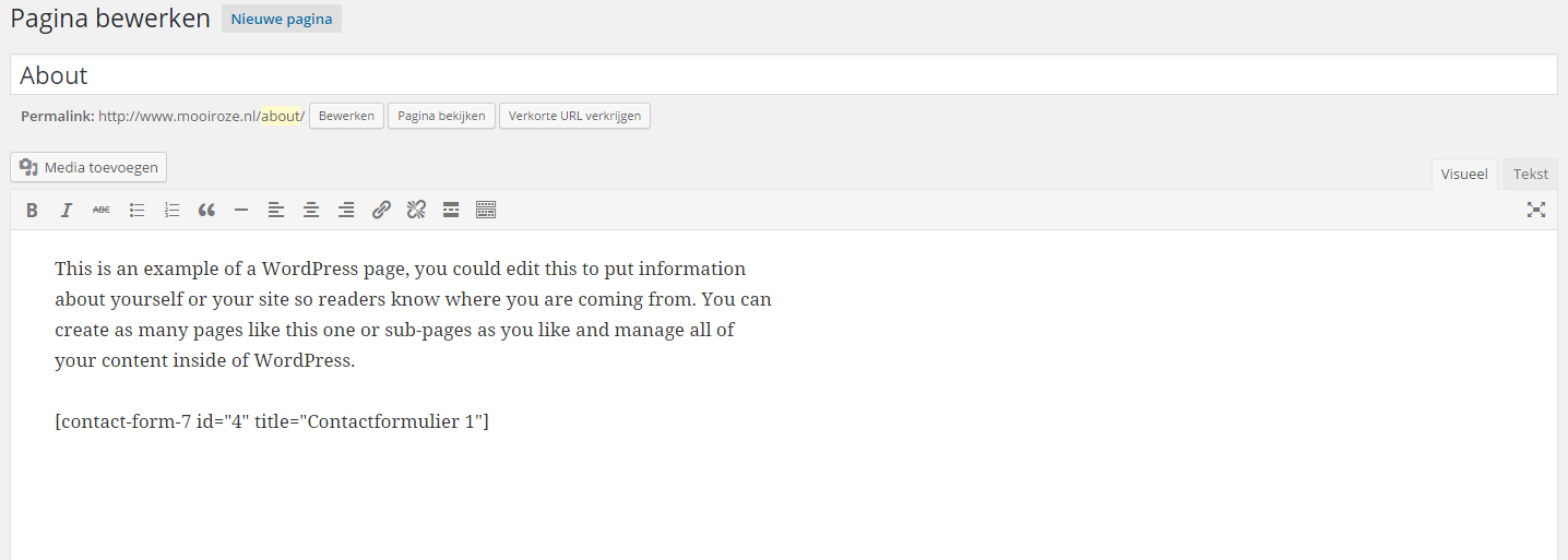 Shortcode invoegen contact form 7