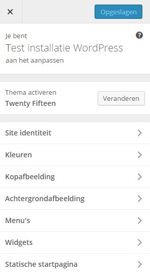 customizer opties widgets