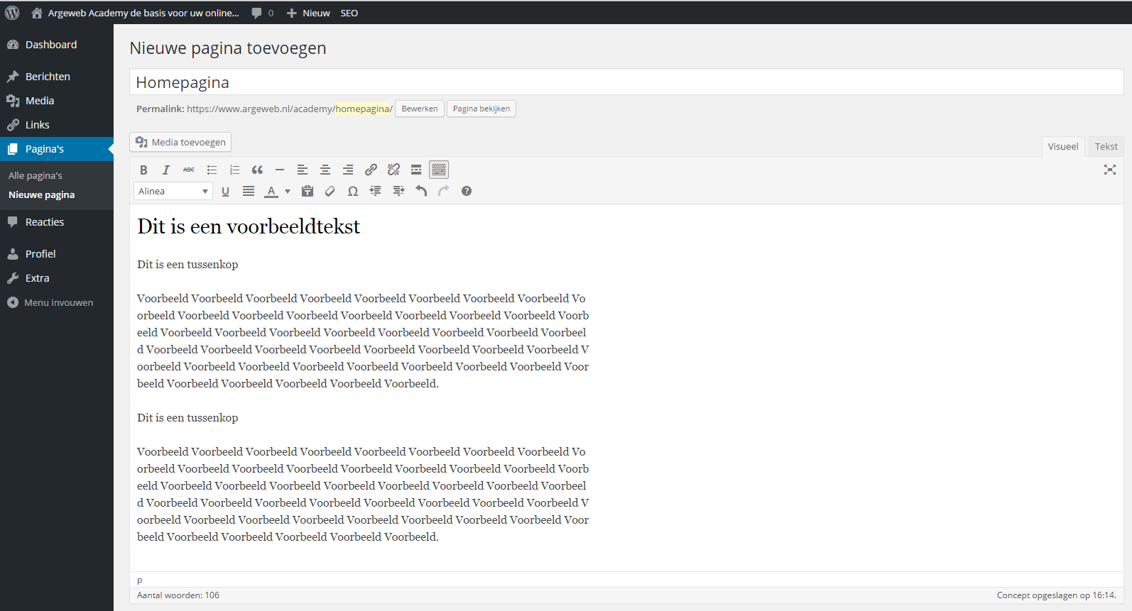 Koptekst zichtbaar in WordPress tekst