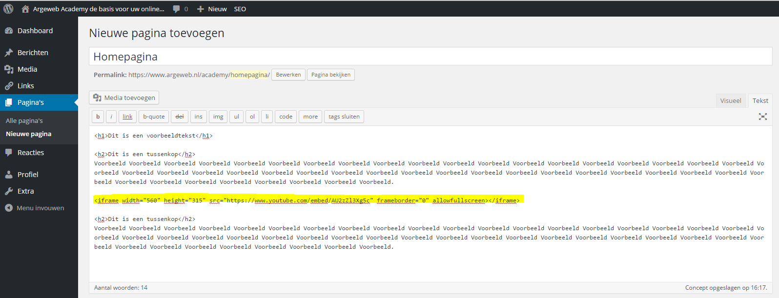 Video HTML toevoegen WordPress tekst