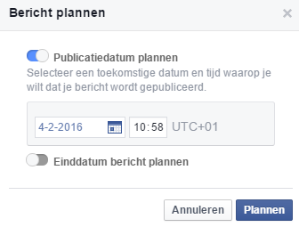 Publicatiedatum bericht Facebook