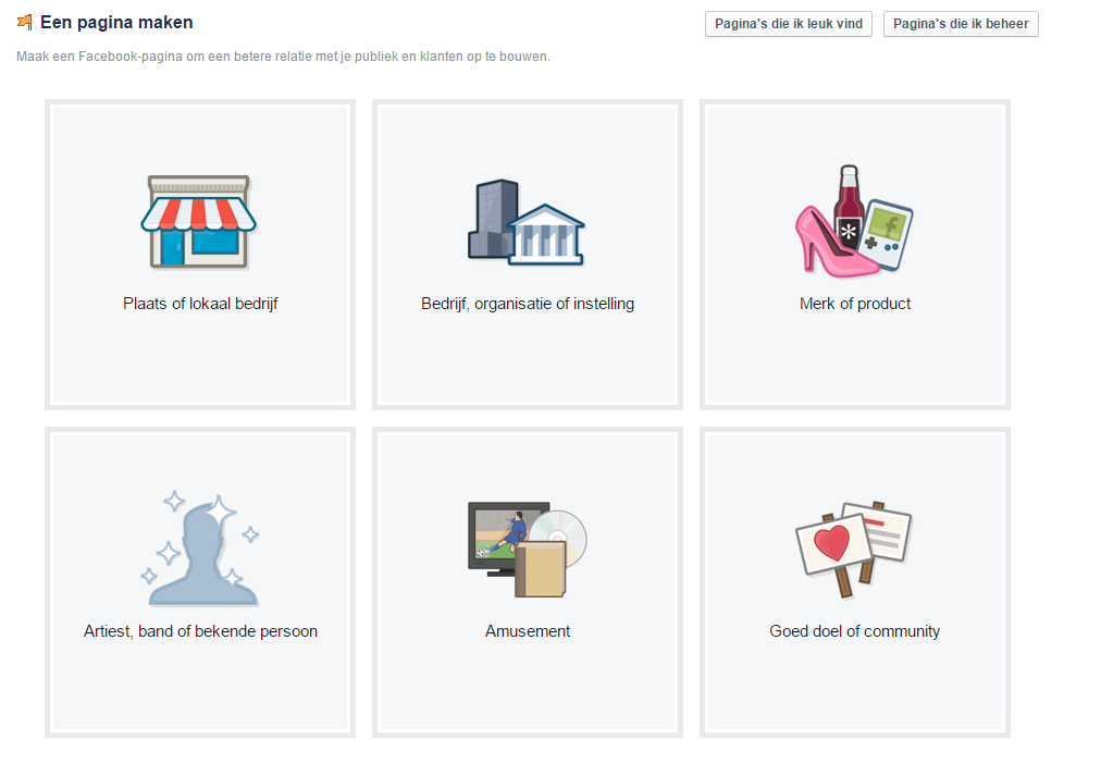 Keuzemenu pagina Facebook