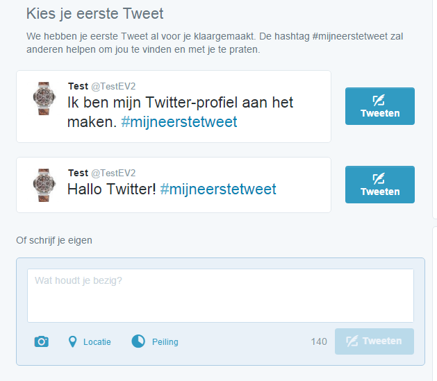 Vooraf ingestelde eerste tweet op Twitter 