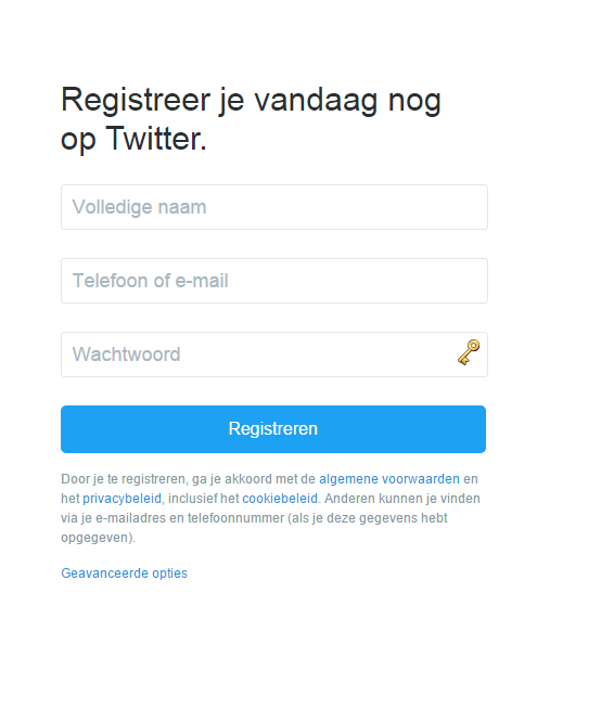 Gegevens invullen aanmaken Twitter account