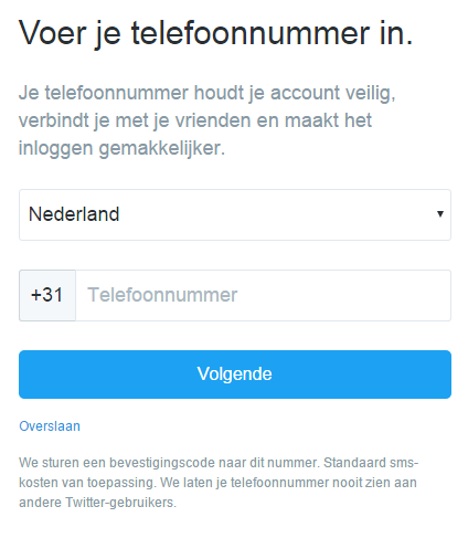Telefoonnummer invoeren Twitter