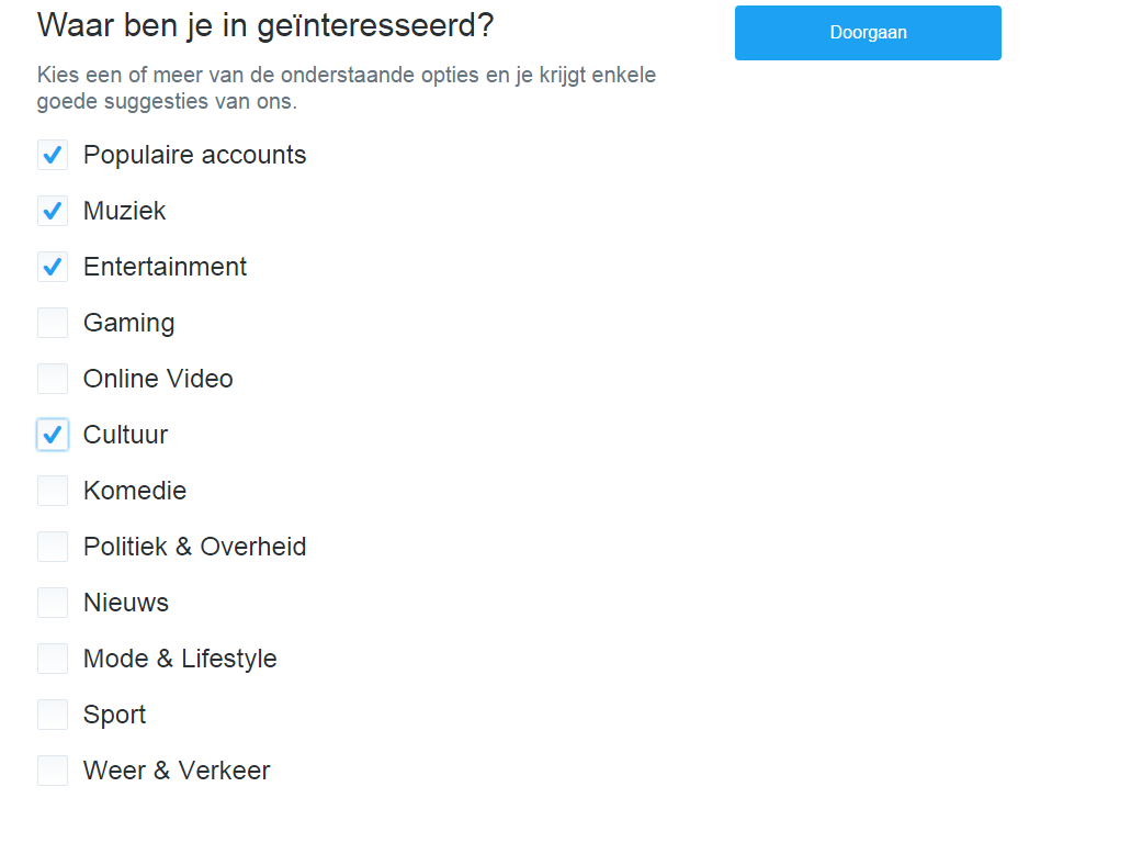 Interessegebieden invullen Twitter