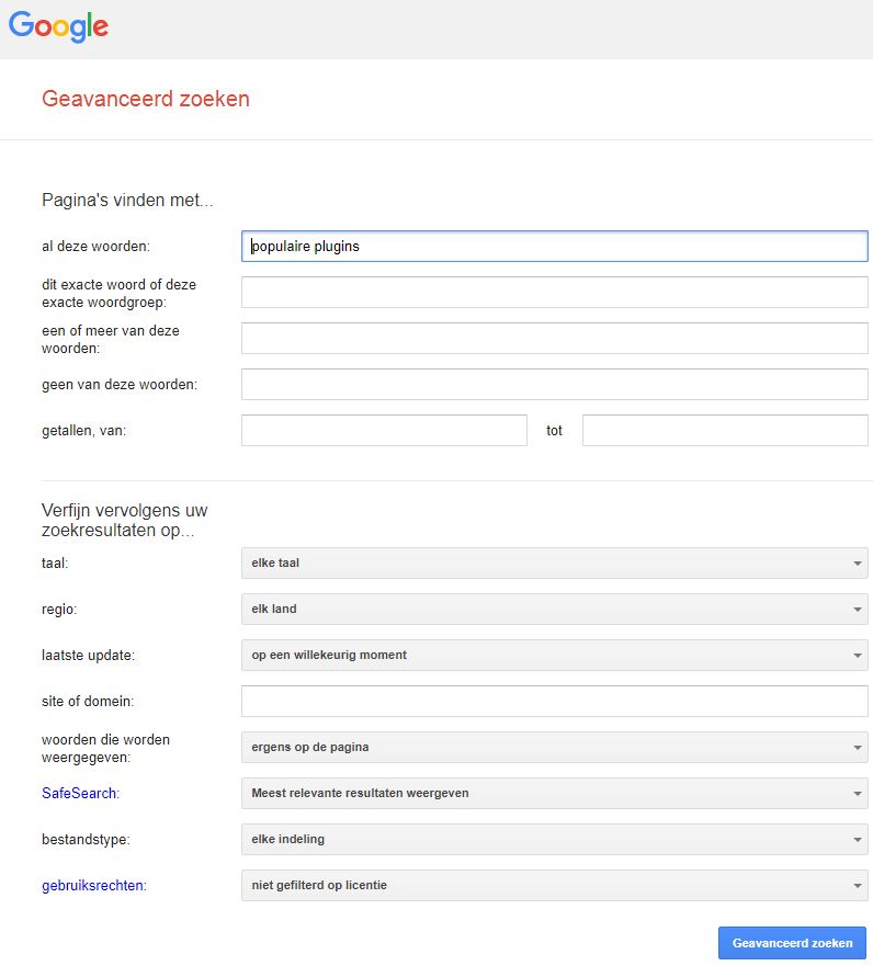 Google geavanceerd zoeken