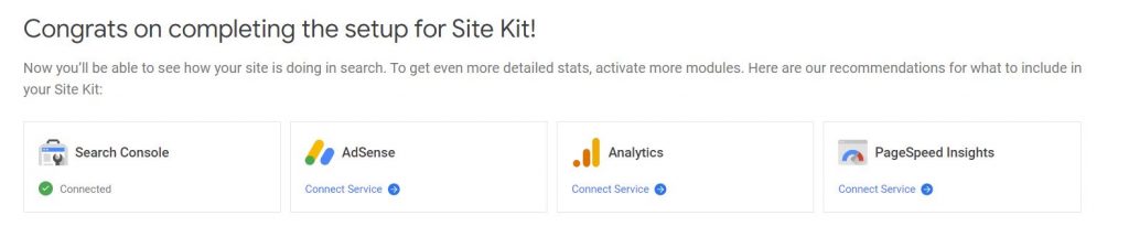 site kit search console connected