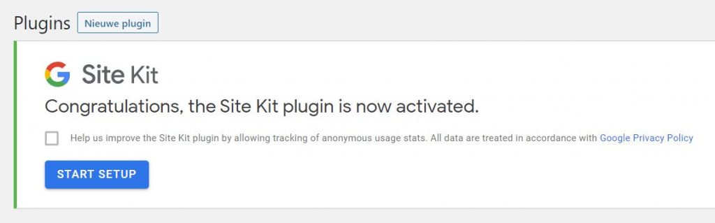 site kit plugin geactiveerd