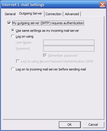 Server voor uitgaande mail opgeven Outlook 2003