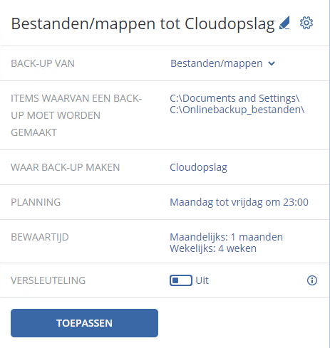 Acronis taak activeren Acronis taak activeren