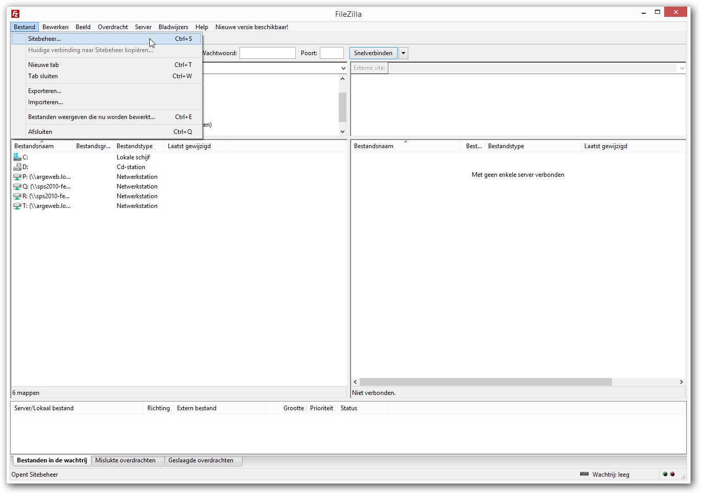 Filezilla sitebeheer Filezilla sitebeheer
