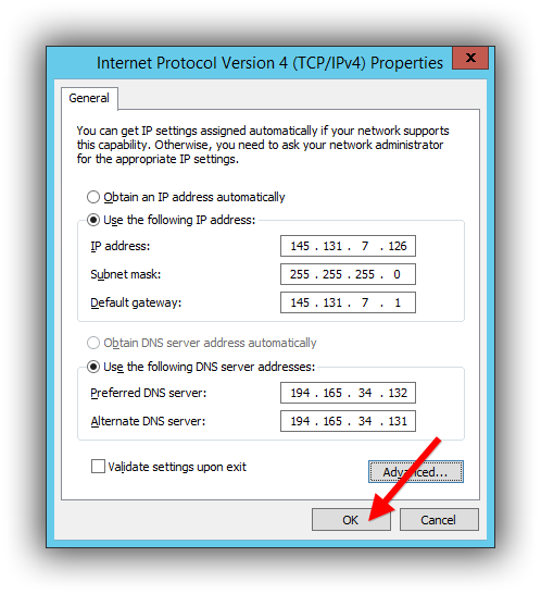 IPv4 settings sluiten