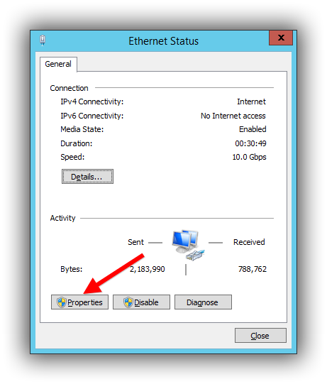 ethernet status properties