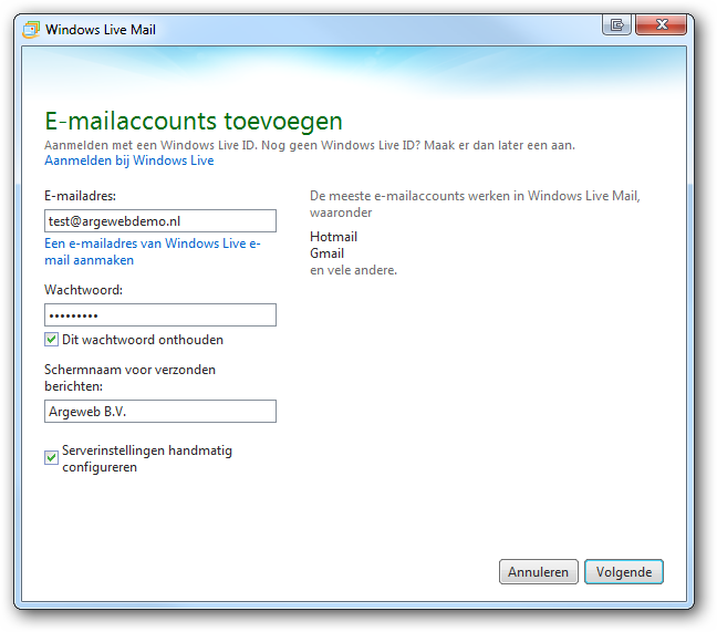 Account toevoegen Windows live Mail