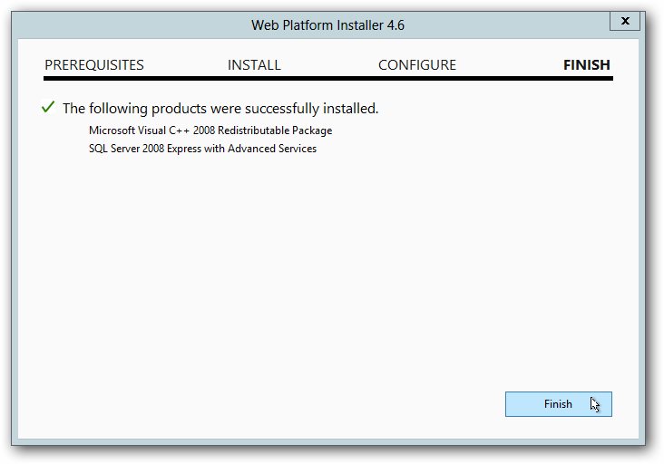 Web Platoform Installer- Finish