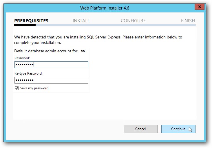 Web Platform Installer- Wachtwoord invoeren Web Platform Installer- Wachtwoord invoeren