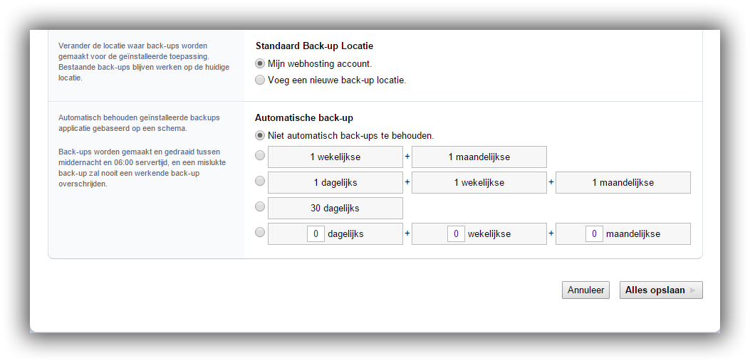 Backup selectie Backup selectie