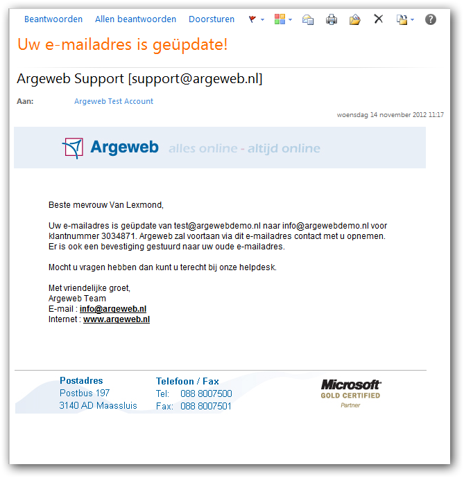 Klantgegevens wijzigen - e-mailadres Argeweb