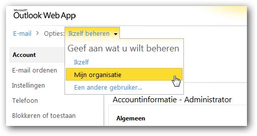 Outlook Web App- organisatie beheren
