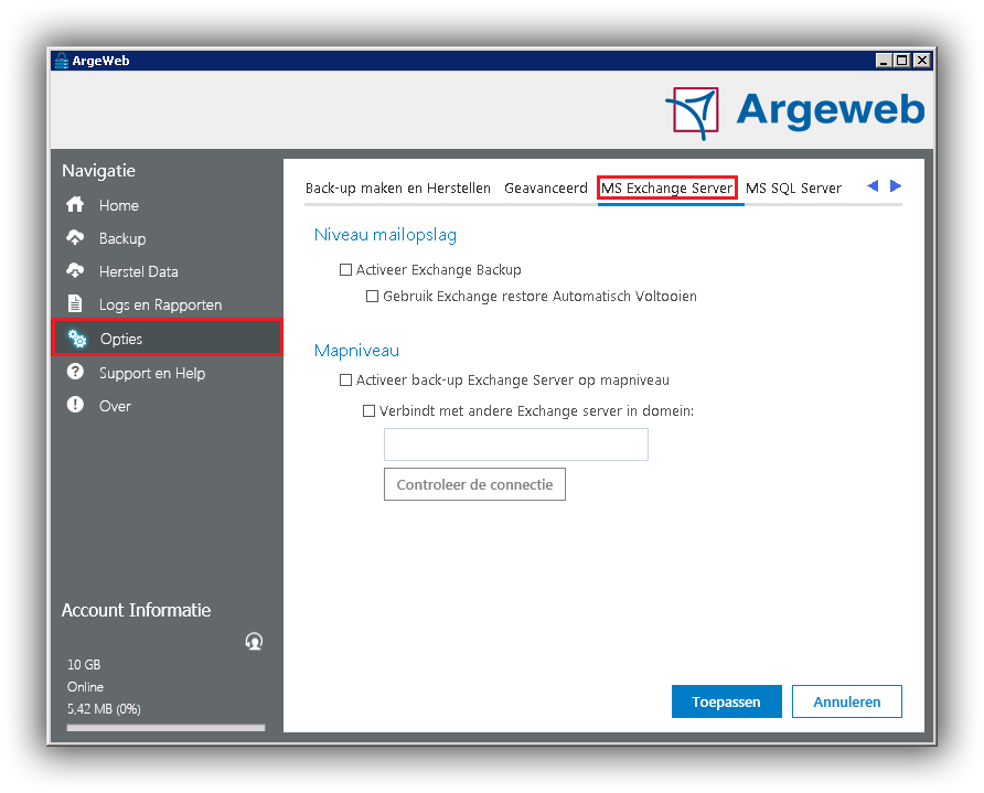 Opties Exchange Server Opties Exchange Server