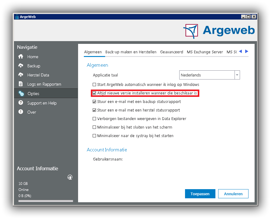 Automatisch update inschakelen Automatisch update inschakelen