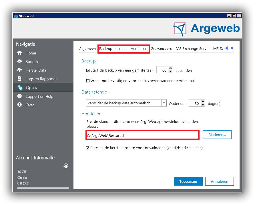 Data herstellen optie Data herstellen optie
