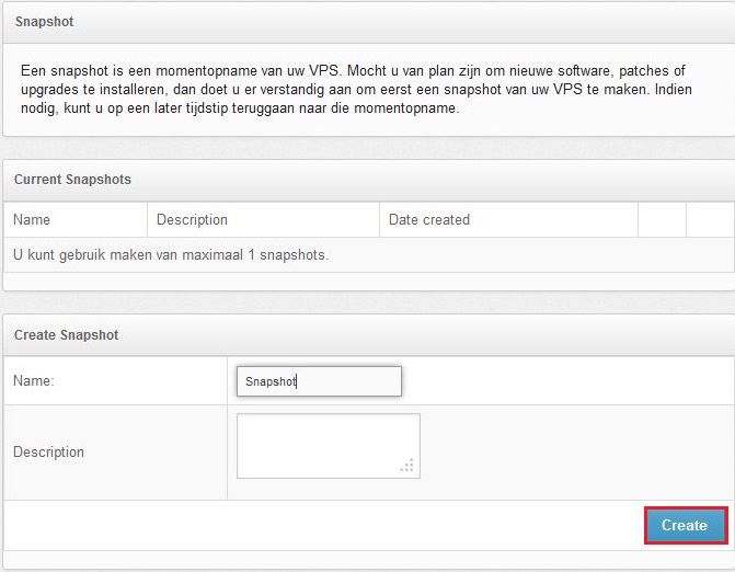 Snapshot maken Snapshot maken