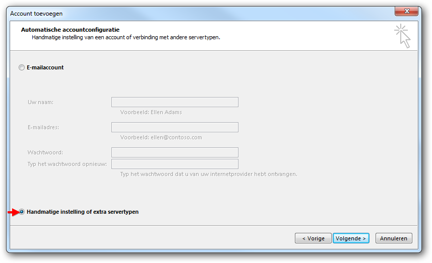Handmatige instelling of extra servertype Handmatige instelling of extra servertype