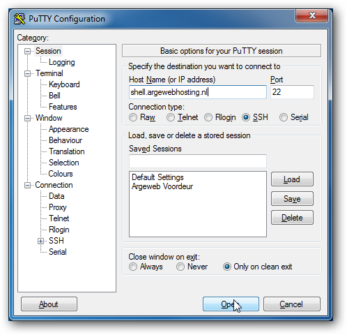 Putty connecten
