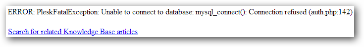 Plesk MySQL Error Plesk MySQL Error