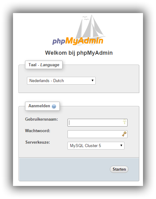Inloggen phpMyAdmin Inloggen phpMyAdmin