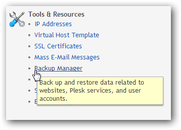 Backup manager Plesk