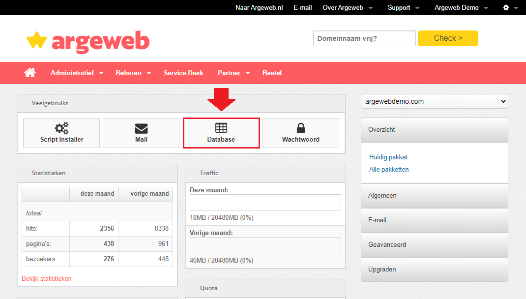 Database beheer openen Database beheer openen