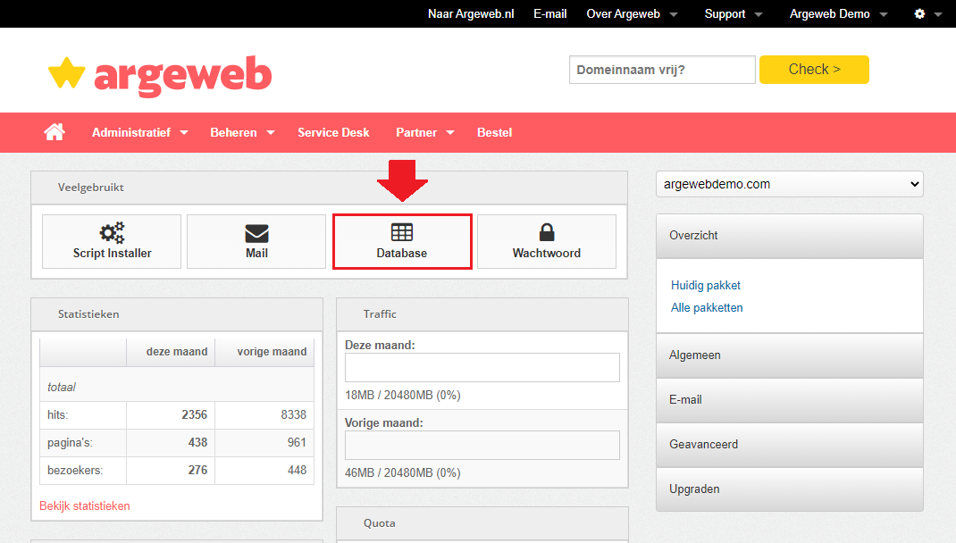 Database beheer openen