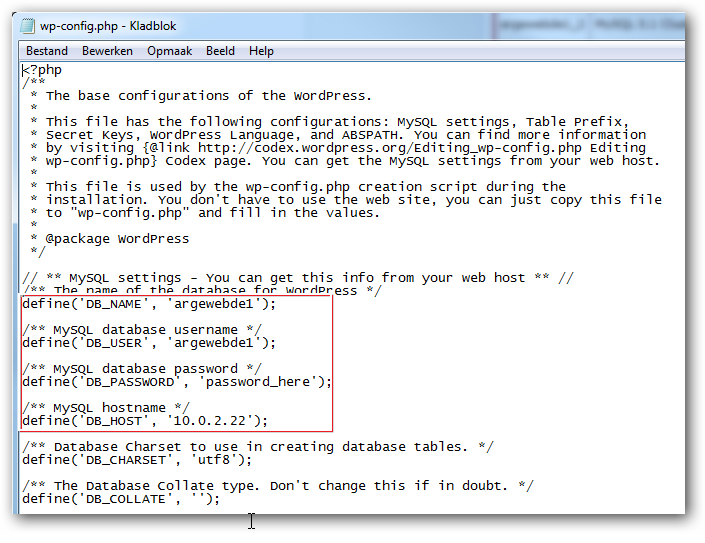 WP-config bestand WP-config bestand